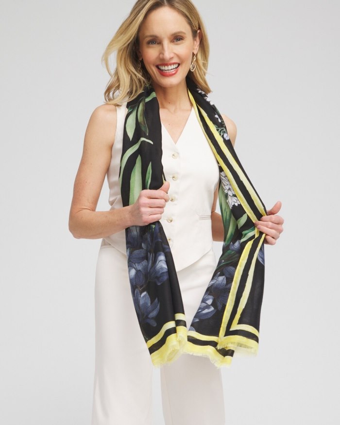 Chicos Floral Oblong Scarf - Black