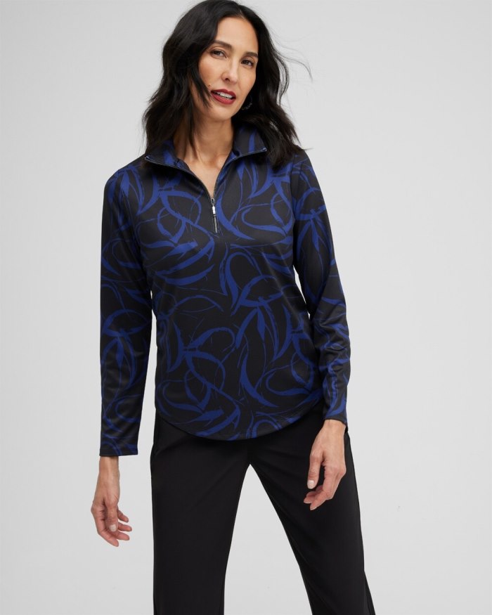 Chicos Zenergy UPF Ribbon Print Long Sleeve Top - Cobalt Night