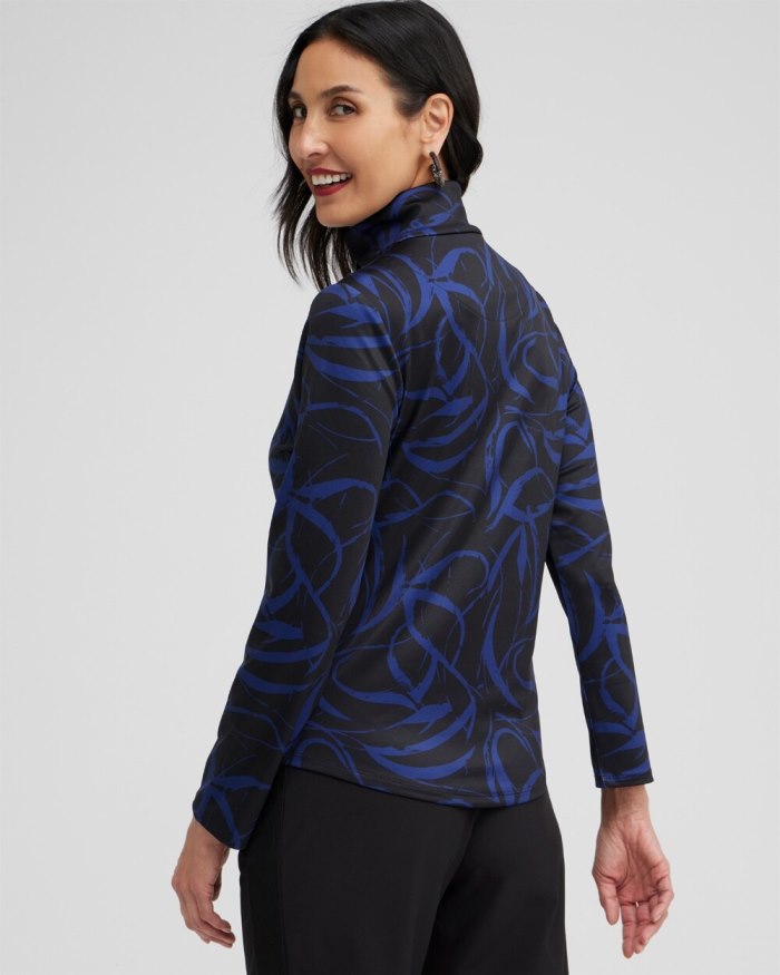 Chicos Zenergy UPF Ribbon Print Long Sleeve Top - Cobalt Night