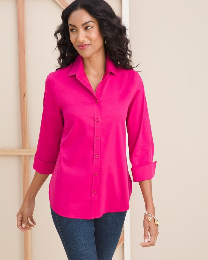 Chicos No Iron 3/4 Sleeve Stretch Shirt - Azalea Cherry