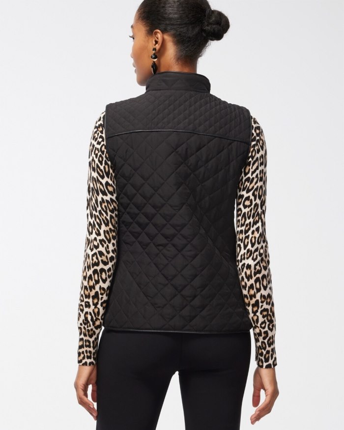 Chicos Rib Trim Quilted Vest - Black