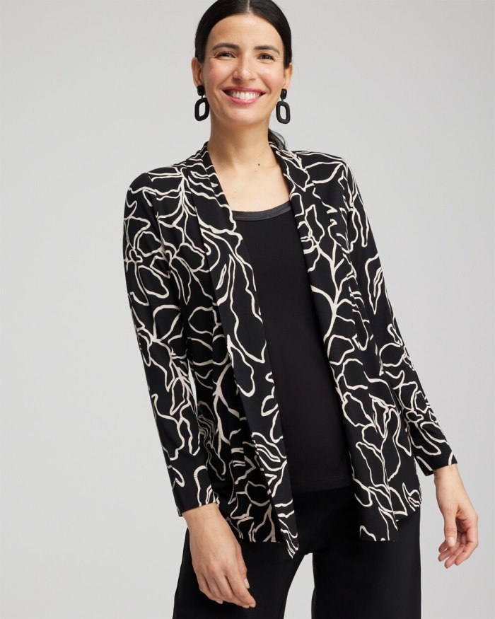 Chicos Touch of Cool Floral Easy Cardigan - Black