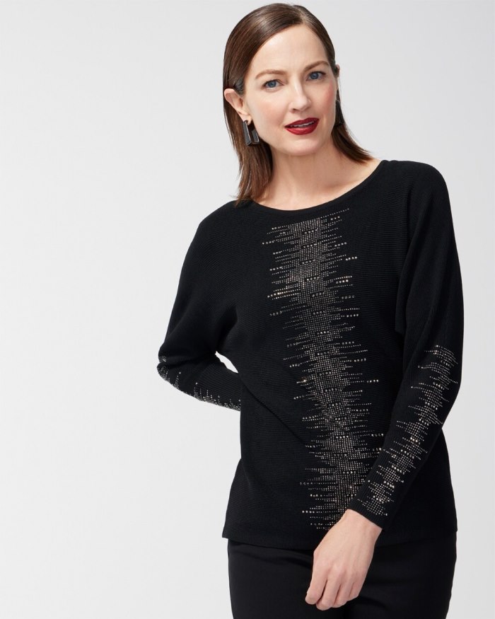 Chicos Studded Detail Pullover Sweater - Black