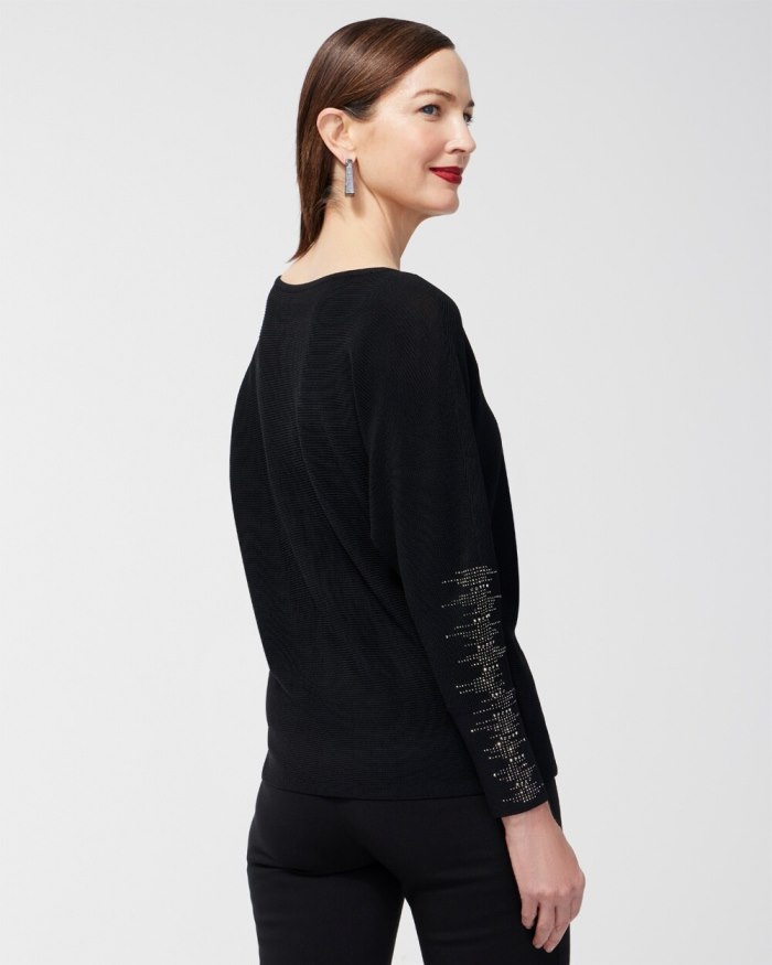 Chicos Studded Detail Pullover Sweater - Black