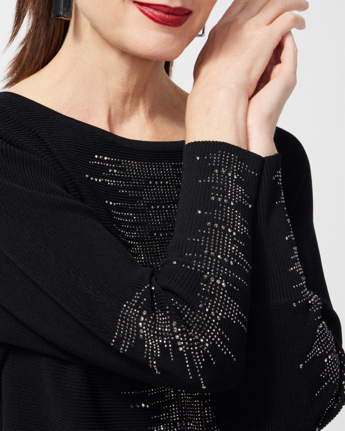 Chicos Studded Detail Pullover Sweater - Black