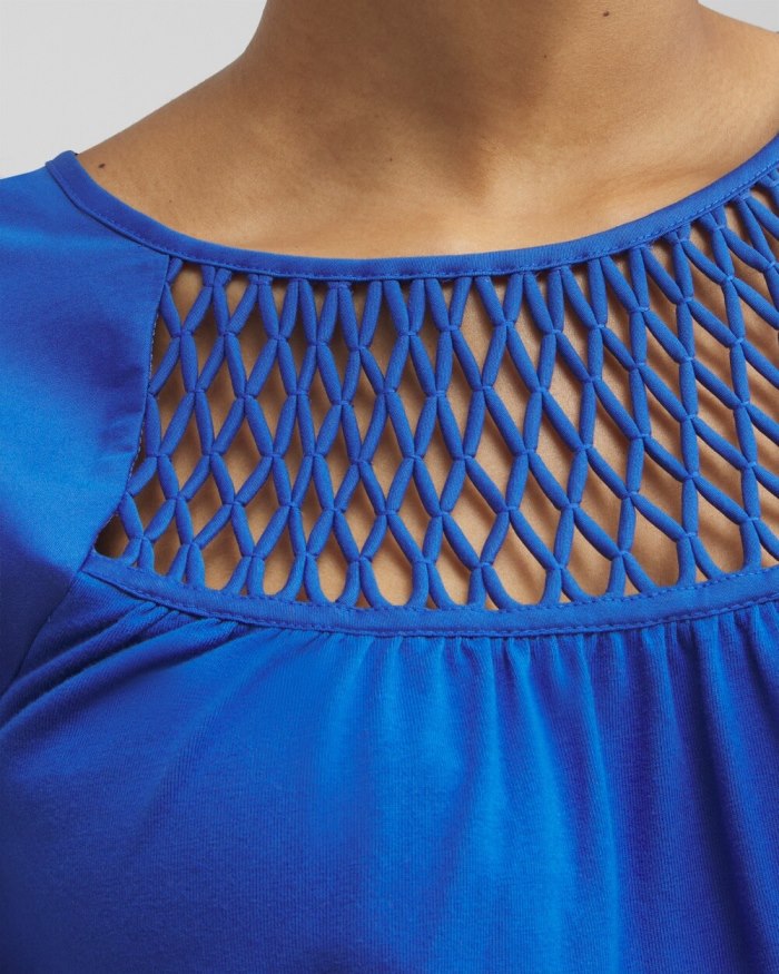 Chicos Lattice Detail Top - Intense Azure