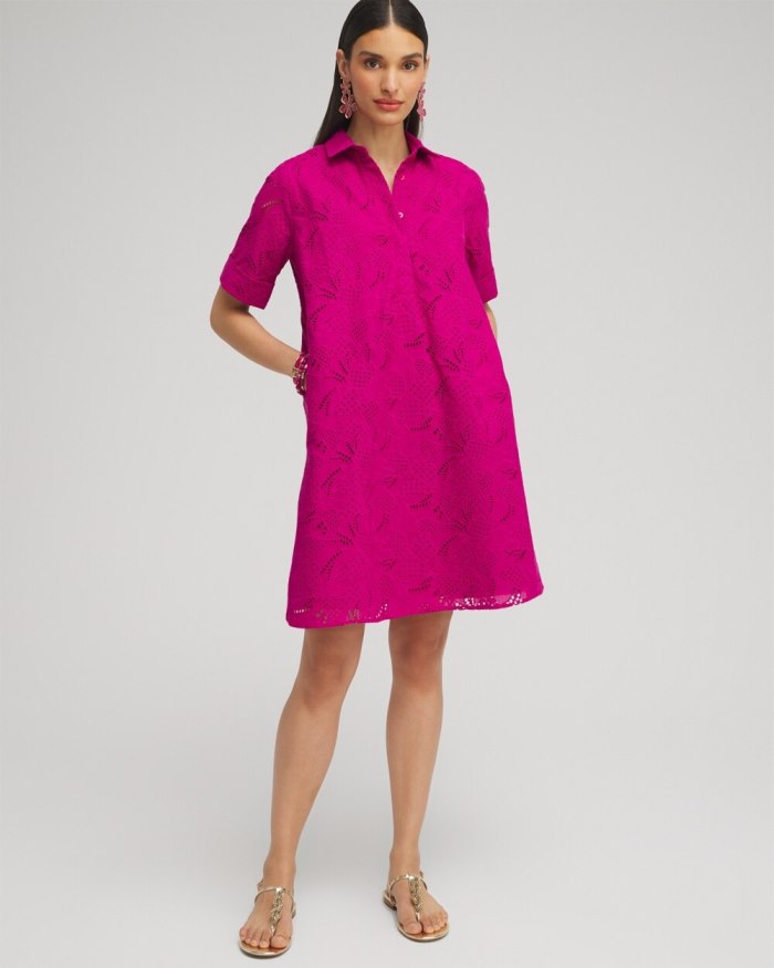 Chicos Eyelet Shirt Dress - Magenta Rose