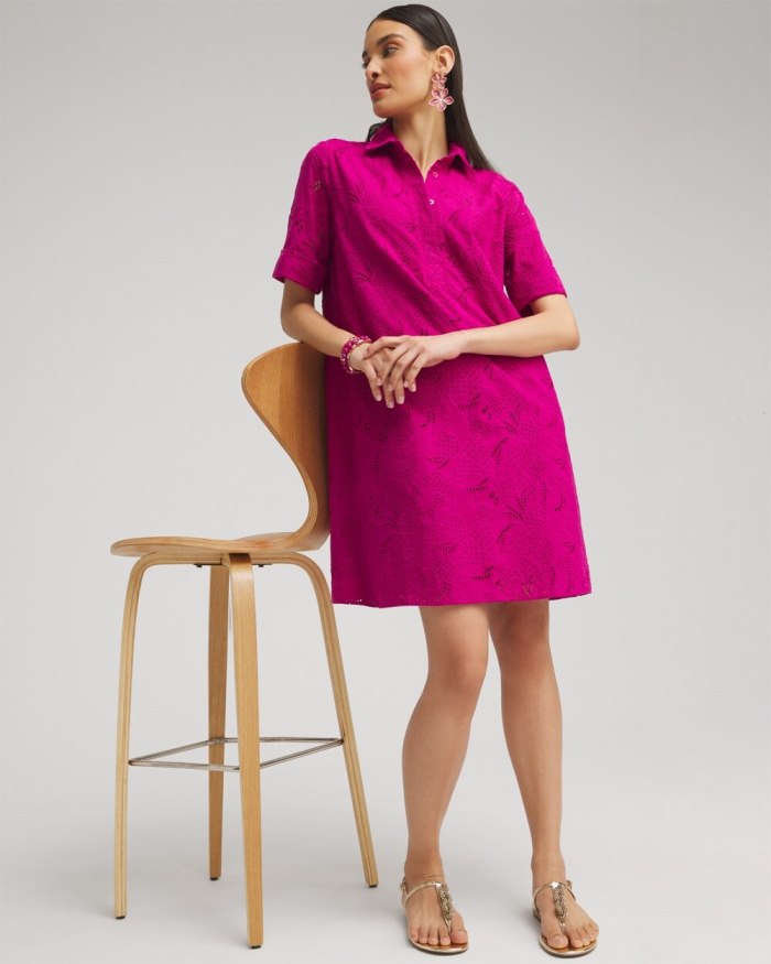 Chicos Eyelet Shirt Dress - Magenta Rose