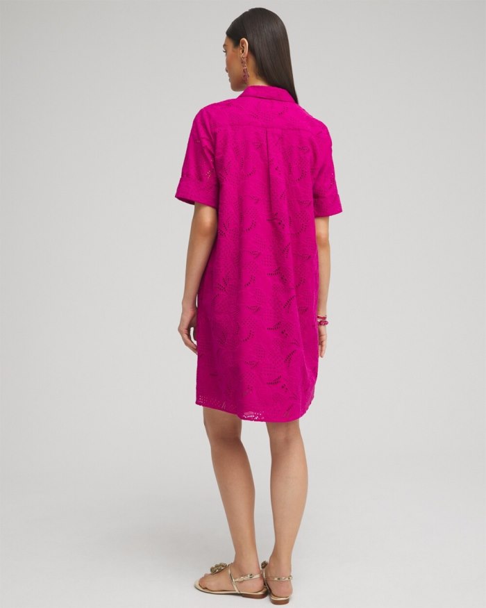 Chicos Eyelet Shirt Dress - Magenta Rose