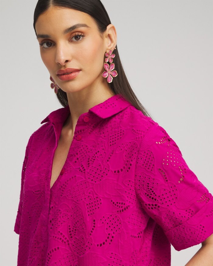 Chicos Eyelet Shirt Dress - Magenta Rose