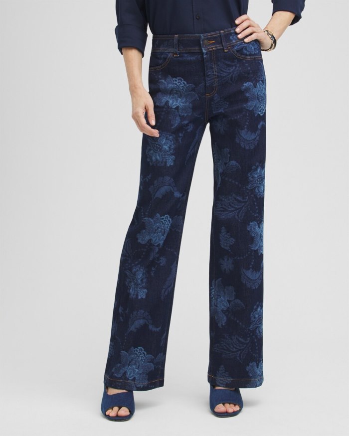 Chicos Floral Laser Print Trouser Jeans - Atasi Indigo