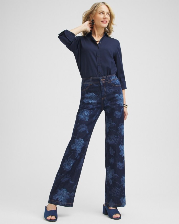 Chicos Floral Laser Print Trouser Jeans - Atasi Indigo