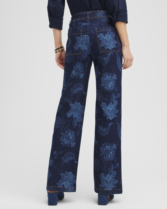 Chicos Floral Laser Print Trouser Jeans - Atasi Indigo