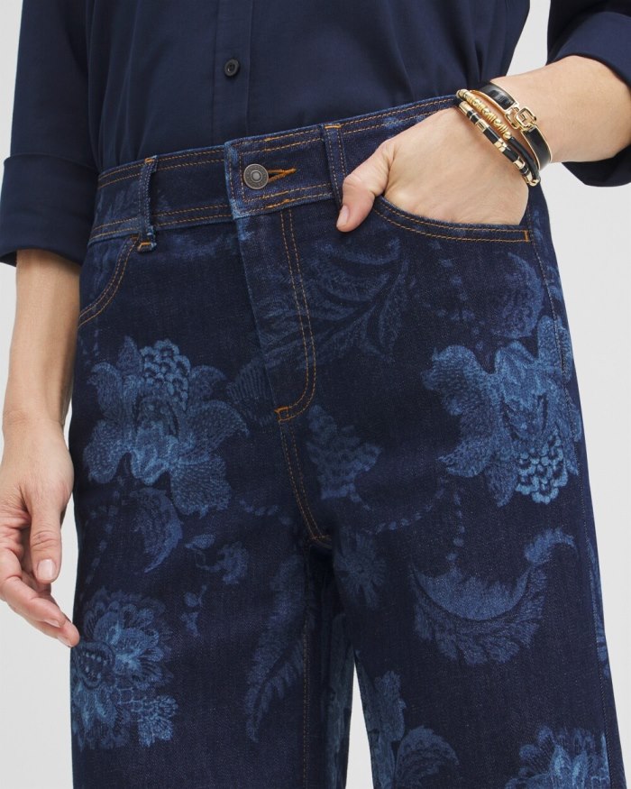 Chicos Floral Laser Print Trouser Jeans - Atasi Indigo