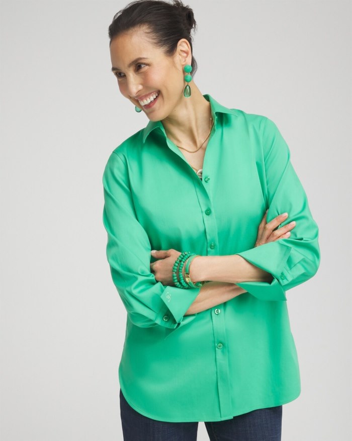 Chicos No Iron 3/4 Sleeve Stretch Shirt - GRASSY GREEN