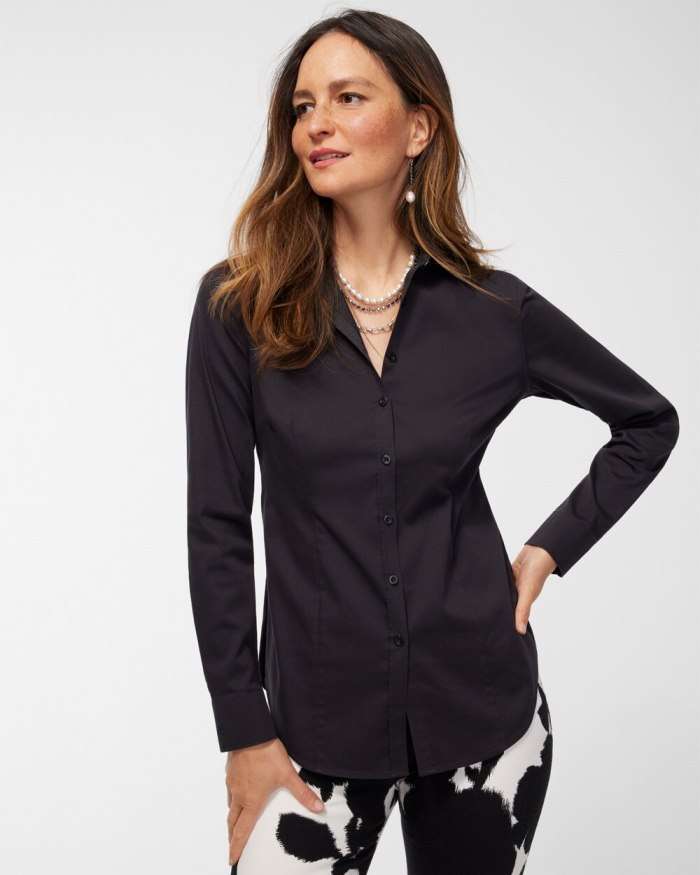 Chicos No-Iron Fitted Stretch Shirt - Black