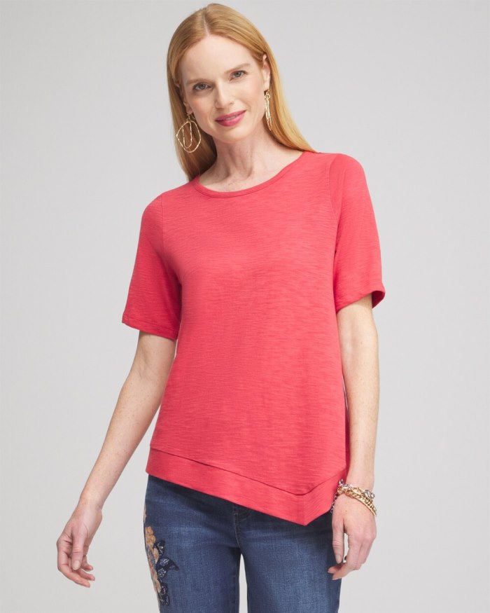 Chicos Asymmetrical Elbow Sleeve Tee - Ginger Rose