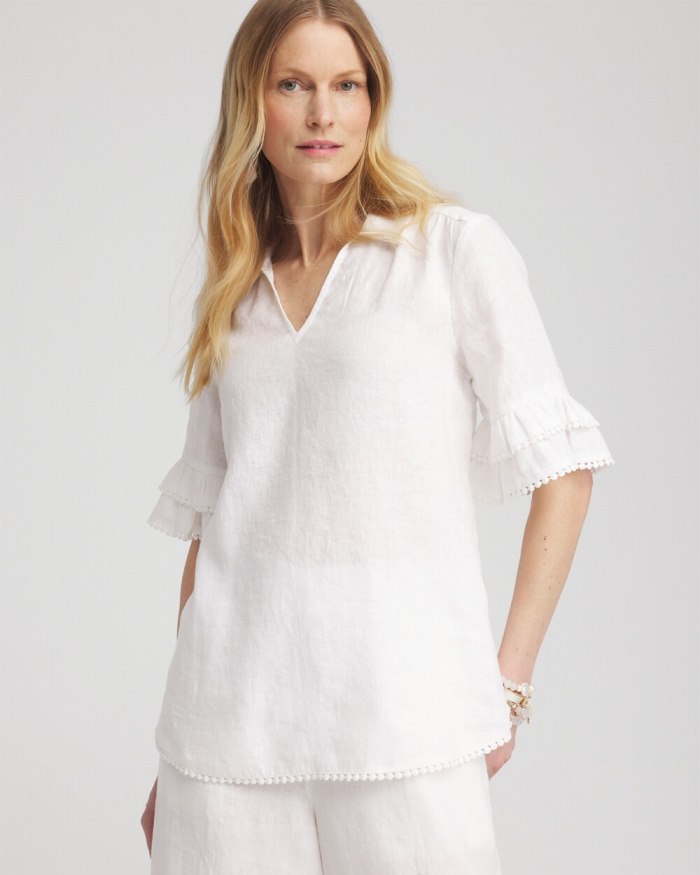 Chicos Linen Ruffle Sleeve Blouse - Alabaster