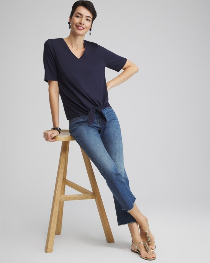 Chicos Tie-Front Top - Classic Navy