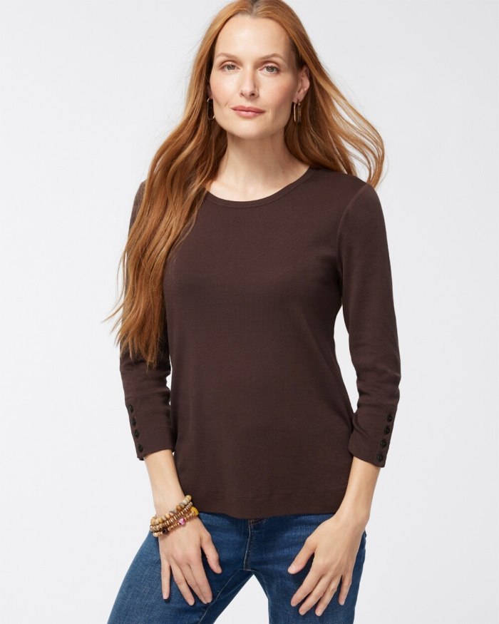 Chicos Pima 3/4 Sleeve Everyday Tee - Cocoa Bean