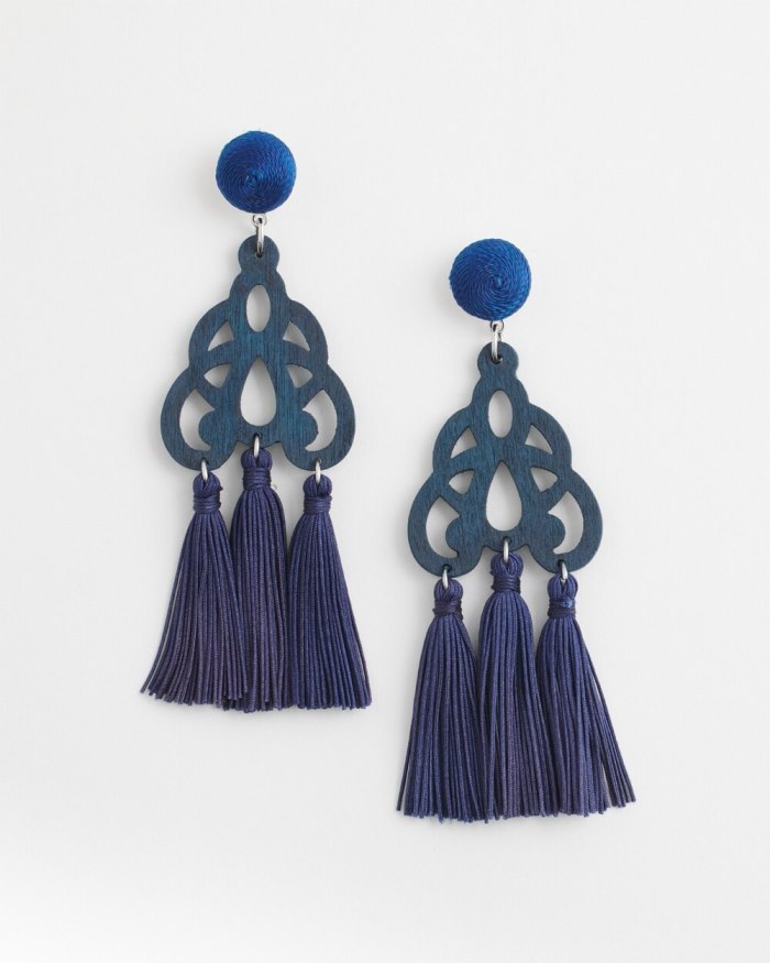 Chicos No Droop Navy Fringe Earrings - Classic Navy