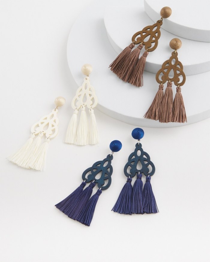 Chicos No Droop Navy Fringe Earrings - Classic Navy