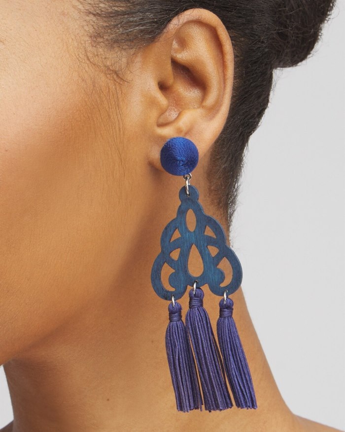 Chicos No Droop Navy Fringe Earrings - Classic Navy