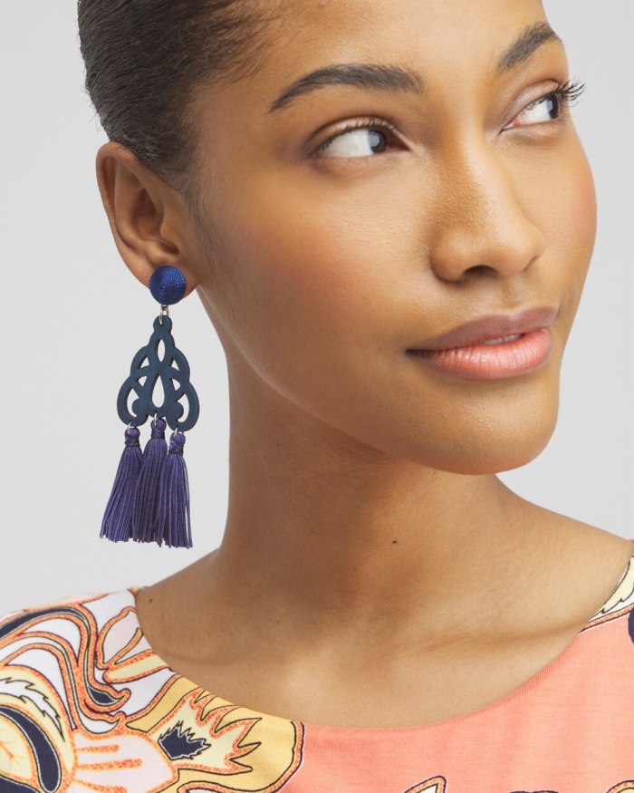 Chicos No Droop Navy Fringe Earrings - Classic Navy