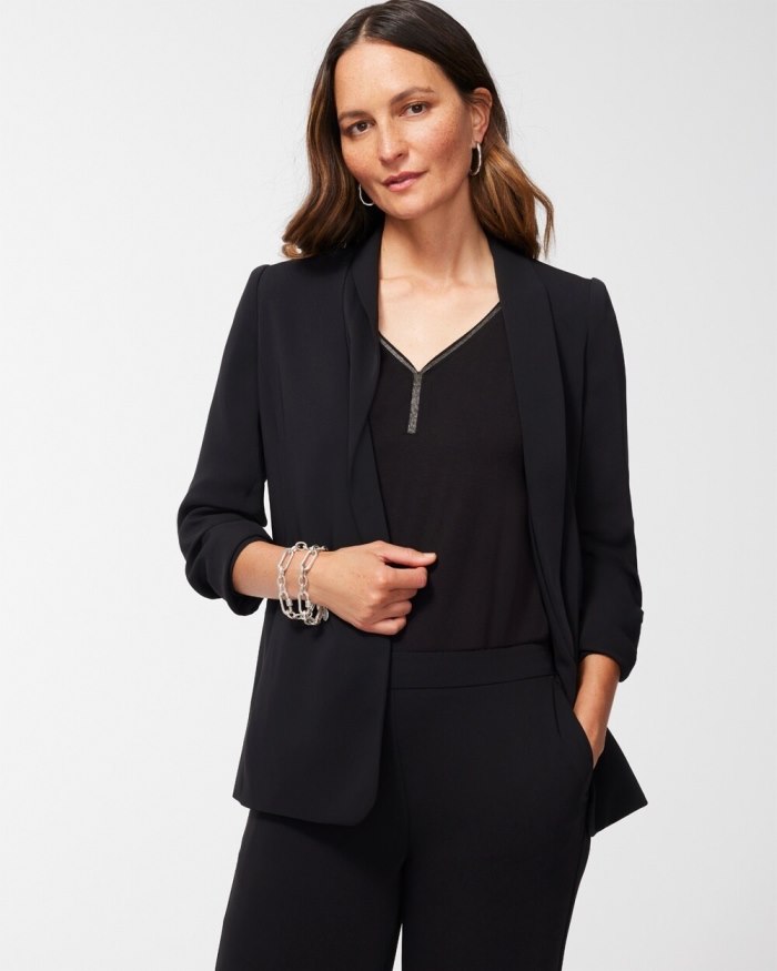 Chicos Ruched Sleeve Blazer - Black And Green