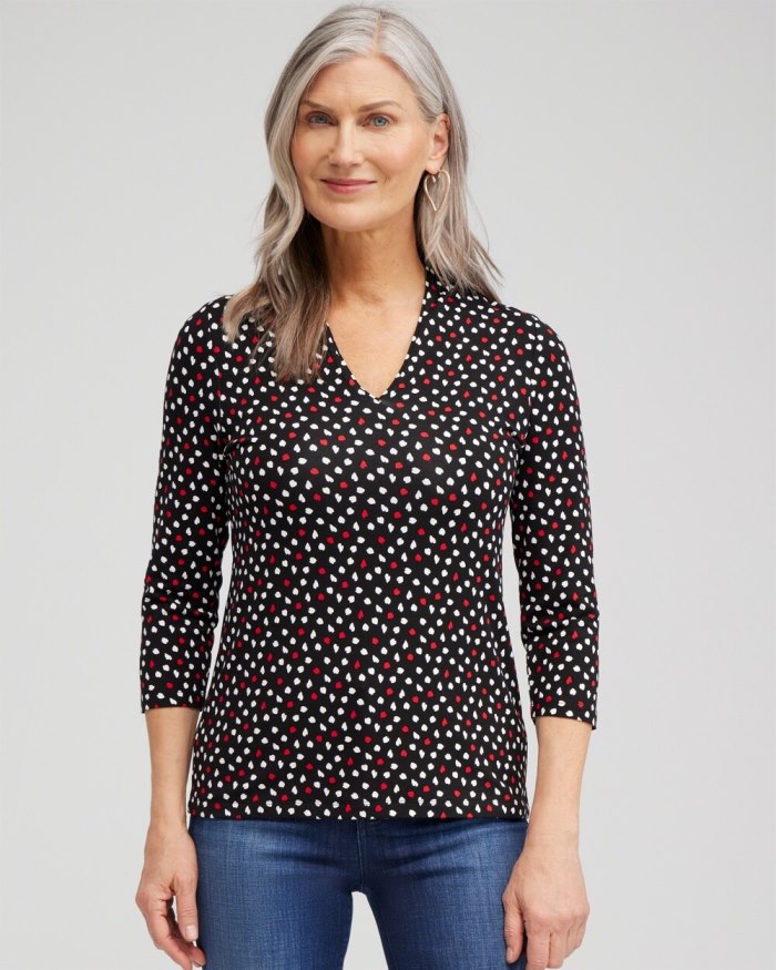 Chicos Touch of Cool Heart Print Tee - Black