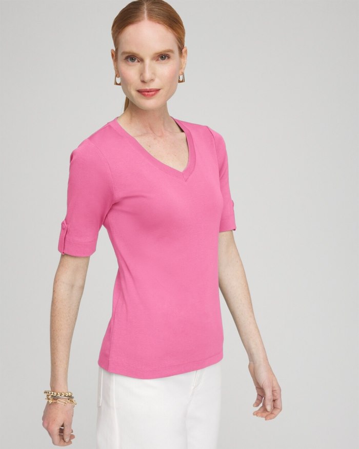 Chicos Everyday V-neck Tee - DELIGHTFUL PINK