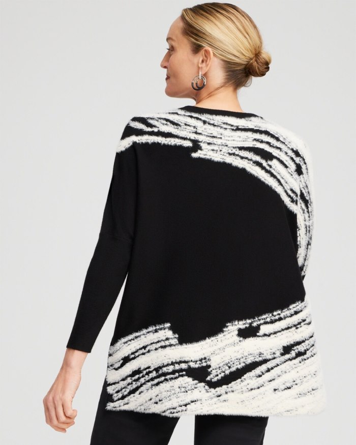 Chicos Cashmere Blend Jacquard Sweater Poncho - Black