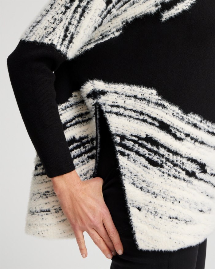 Chicos Cashmere Blend Jacquard Sweater Poncho - Black