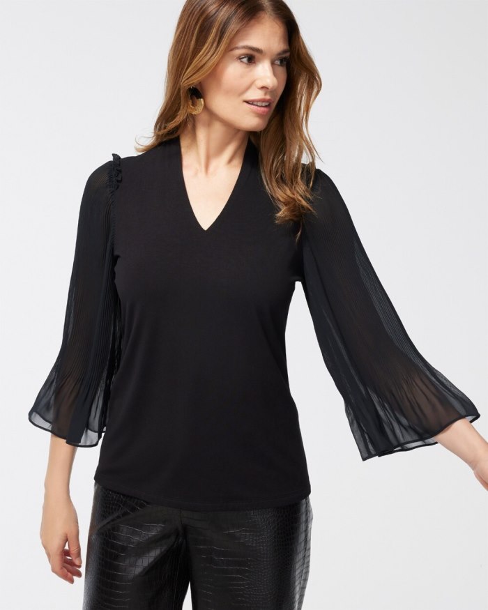 Chicos Touch of Cool Chiffon Sleeve Tee - Black