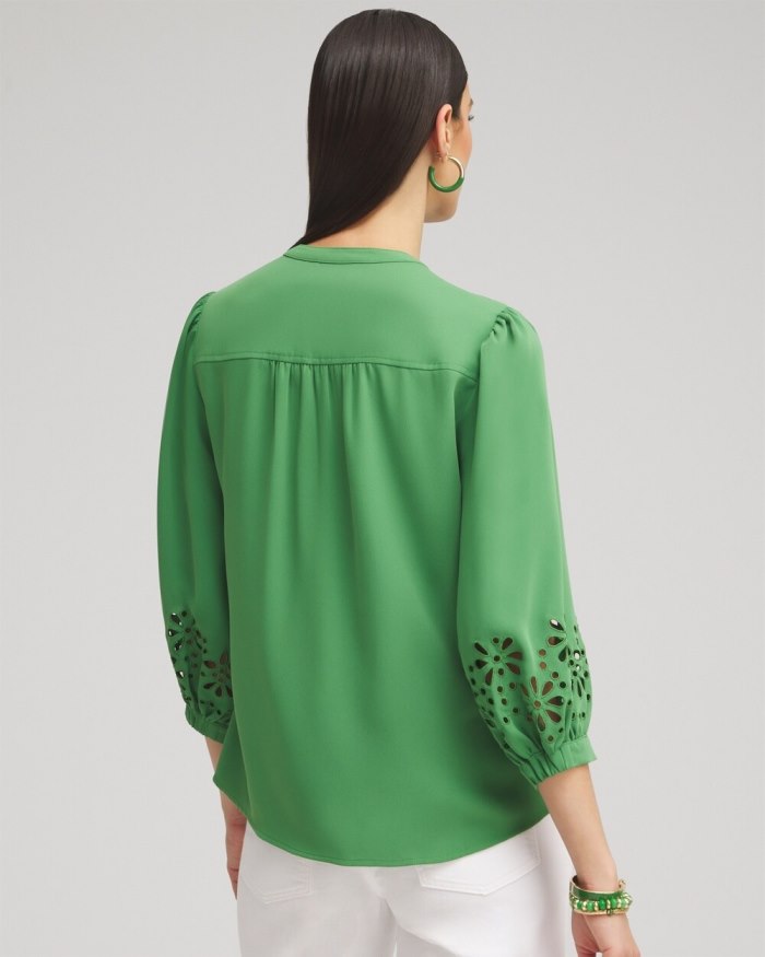 Chicos Satin Eyelet Top - Verdant Green