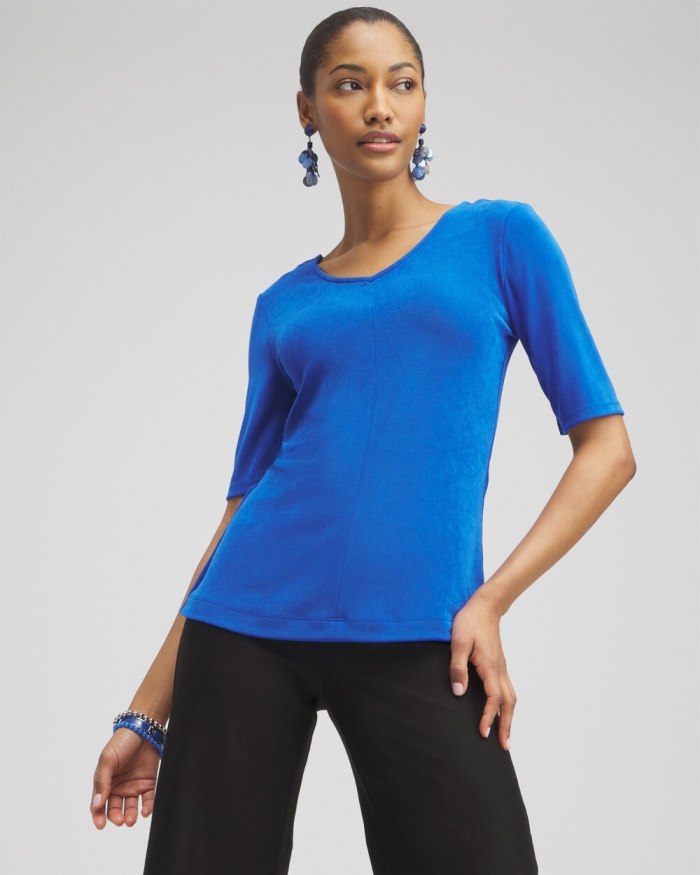 Chicos Travelers Double V-neck Top - Intense Azure