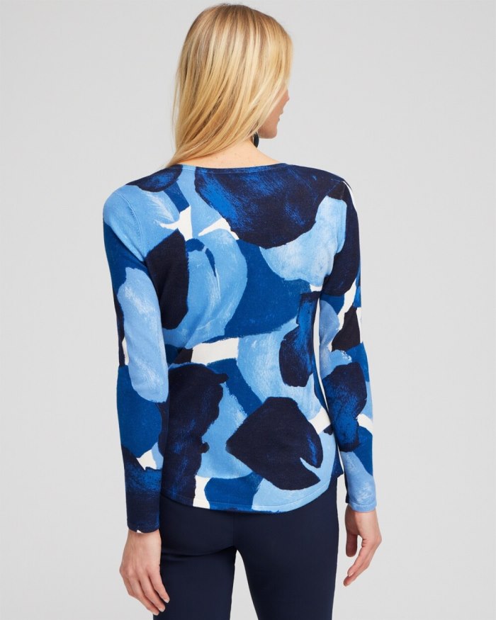 Chicos Spun Rayon Abstract V-neck Pullover - Classic Navy