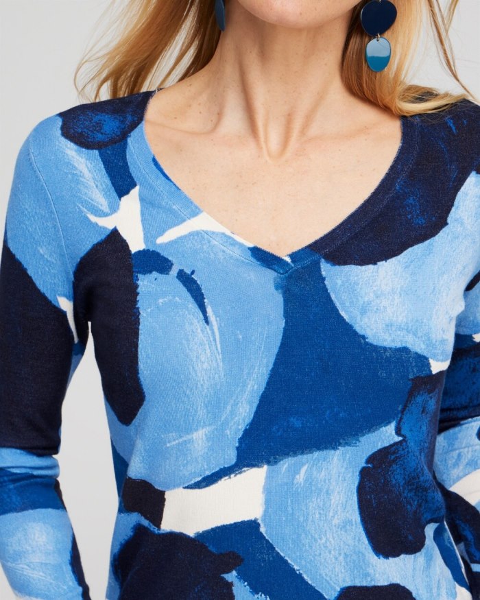 Chicos Spun Rayon Abstract V-neck Pullover - Classic Navy