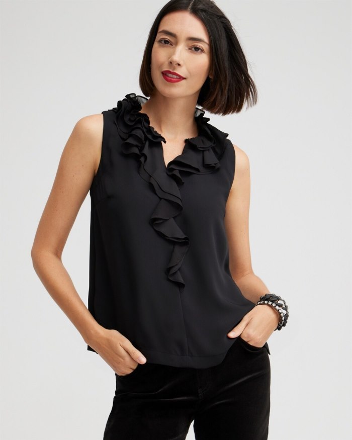 Chicos Ruffle Tank - Black