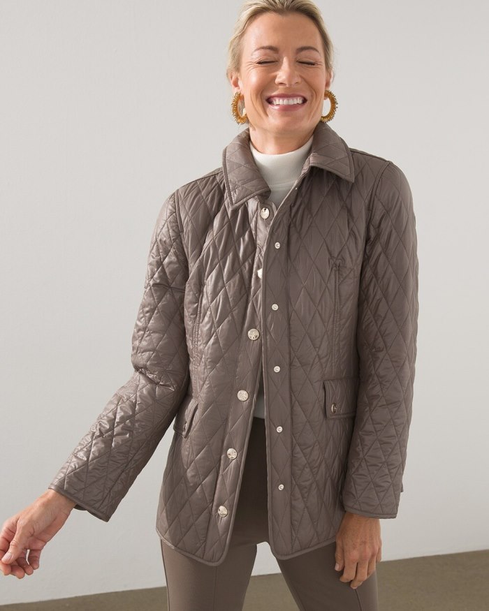 Chicos Quilted Mid-Length Jacket - Champignon