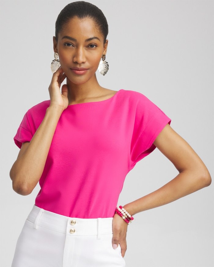 Chicos Modern Cap Sleeve Tee - PINK BROMELIAD