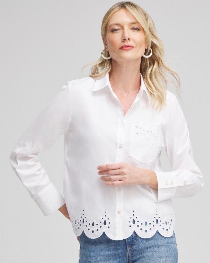 Chicos Poplin Eyelet Hem Shirt - Alabaster