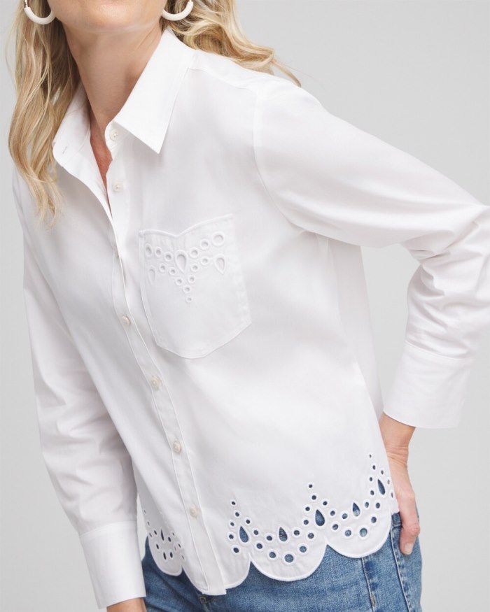 Chicos Poplin Eyelet Hem Shirt - Alabaster