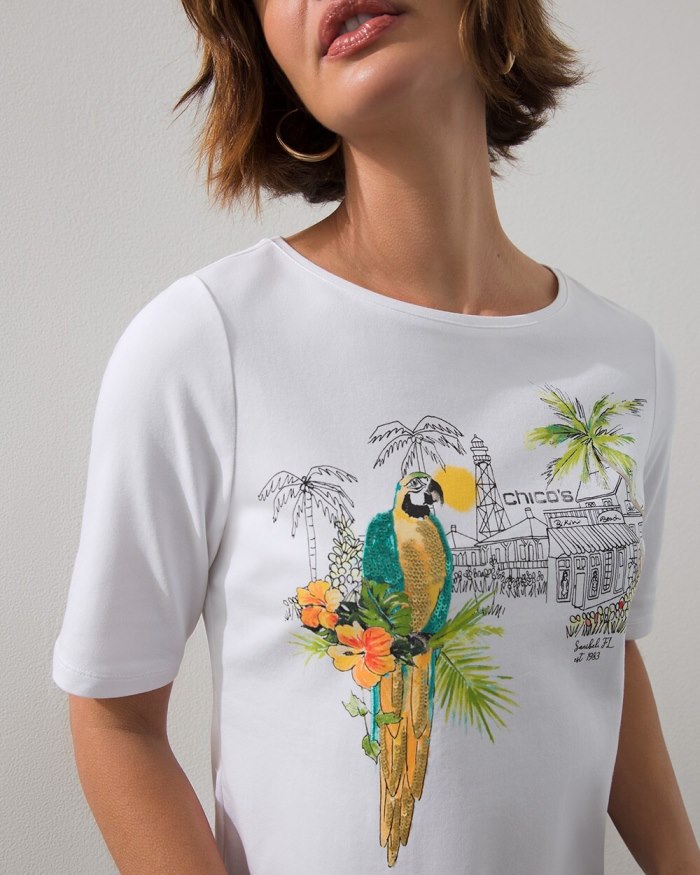 Chicos Sanibel Periwinkle Place Tee - Alabaster