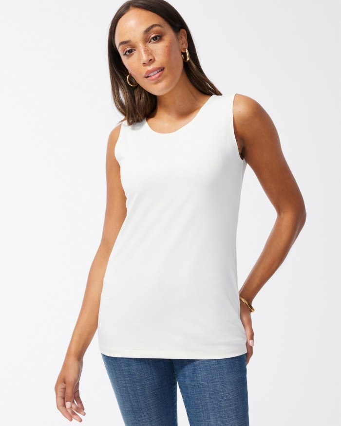 Chicos High Neck Microfiber Tank - Ecru