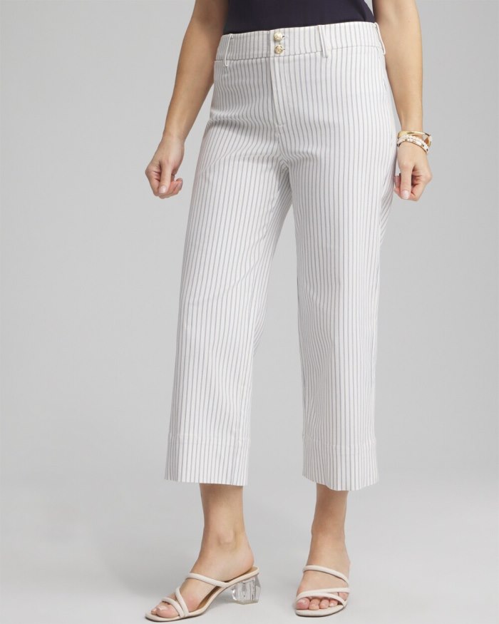 Chicos Stripe Trapunto Cropped Pants - Alabaster/Blue