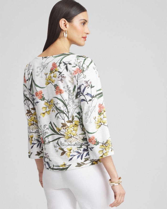 Chicos Floral Square Neck Bell Sleeve Top - Alabaster