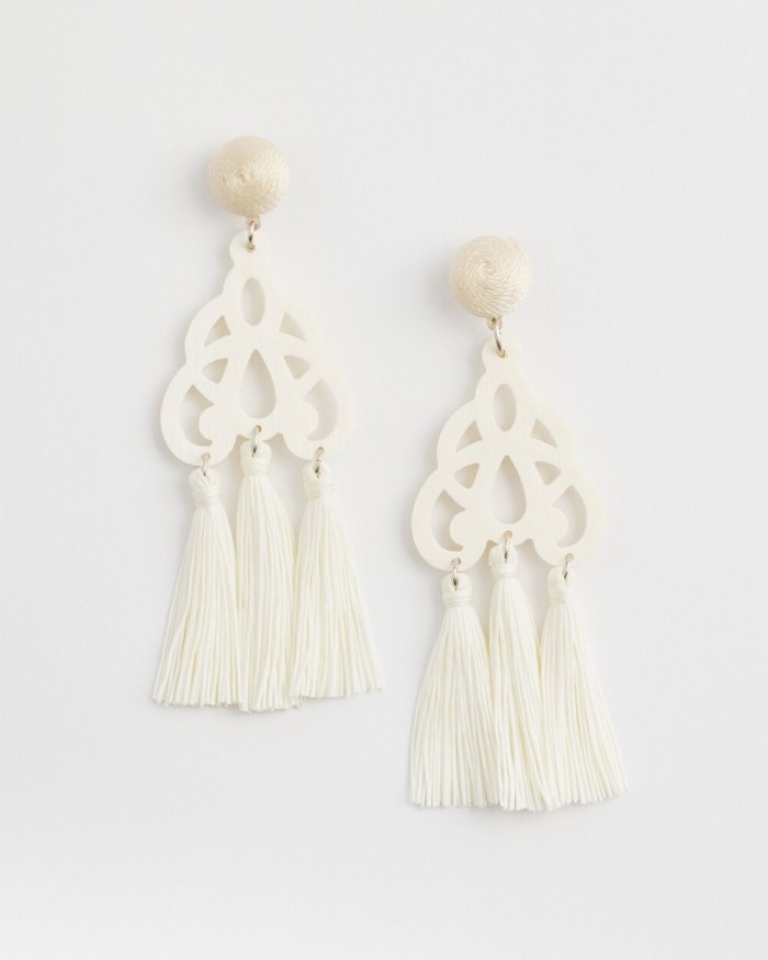 Chicos No Droop White Fringe Earrings - White