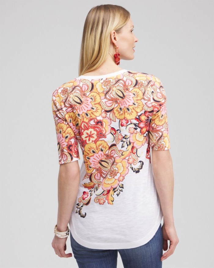 Chicos Floral Elbow Sleeve A-line Tee - Alabaster