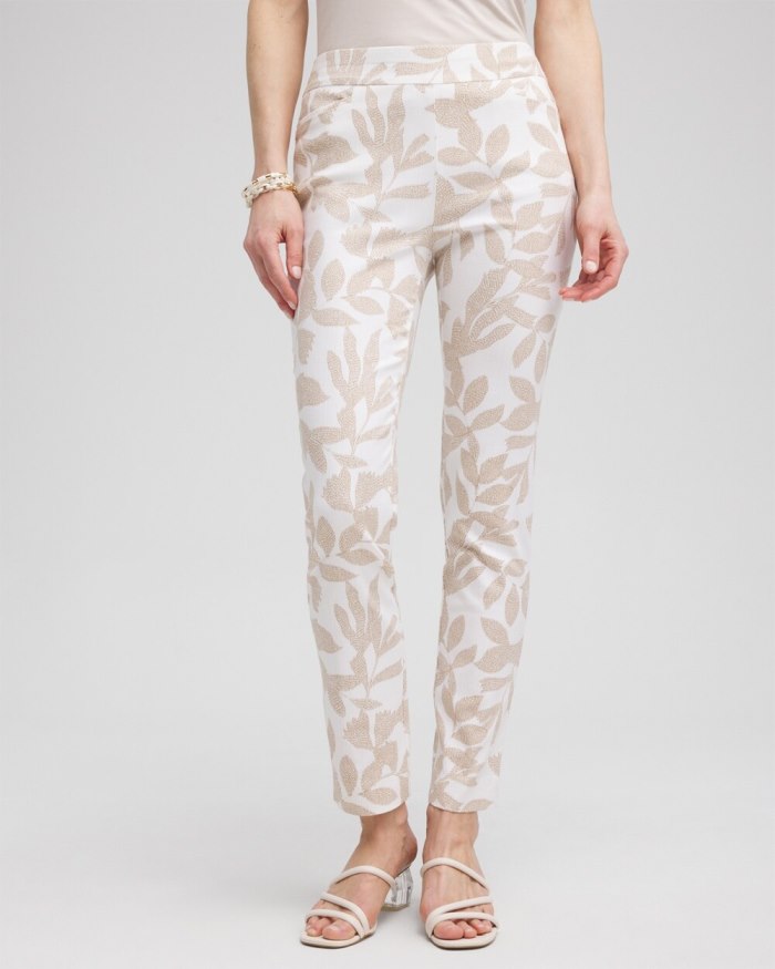 Chicos Brigitte Leaf Etch Ankle Pants - Alabaster/Sycamore